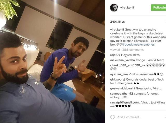 And that’s how celeb cricketer Virat Kohli celebrated his victory. (Instagram) 
