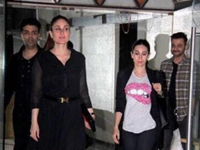 Karisma Kapor and sister Kareena walk as Karana Johar and Sanjay Kapoor follow them. (Instagram) 