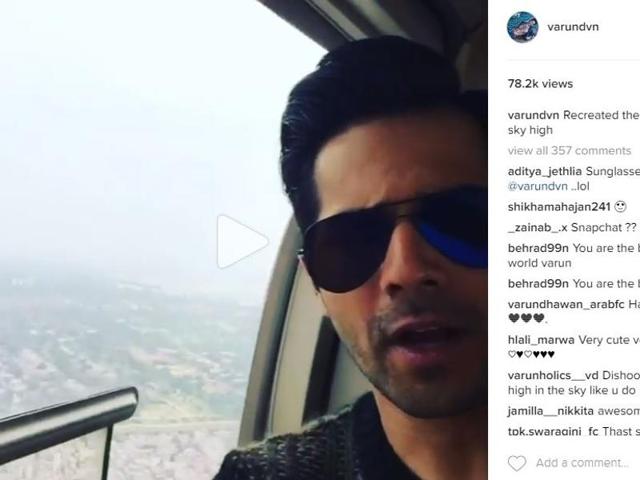 Varun Dhawan talks to his fans before taking the plunge during a promotional stunt for his next Dishoom. (Instagram) 