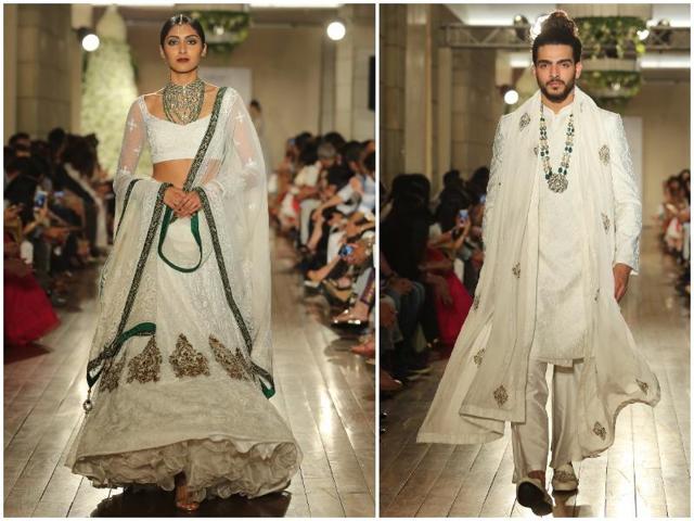 It featured a jewel colour palette featuring stately and opulent tones of Ivory, Black, Navy, Green and Maroon. (Rajessh Kashyap/HT Photo) It featured a jewel colour palette featuring stately and opulent tones of Ivory, Black, Navy, Green and Maroon. (Rajessh Kashyap/HT Photo)