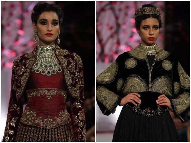 Are you over the reds and maroons? Good for you as black is the hot colour for bridalwear, as shown in Bal’s collection. (Rajessh Kashyap/HT Photo) Are you over the reds and maroons? Good for you as black is the hot colour for bridalwear, as shown in Bal’s collection. (Rajessh Kashyap/HT Photo)