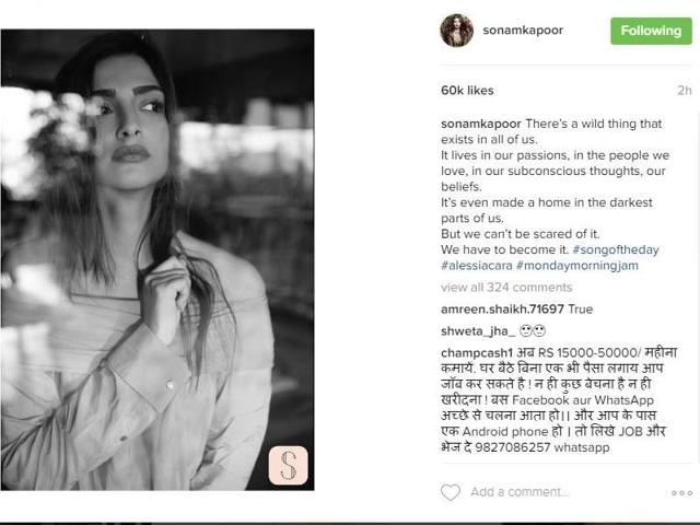 Sonam Kapoor became philosophical when she shared this black and white stunner on her page. (Instagram) 