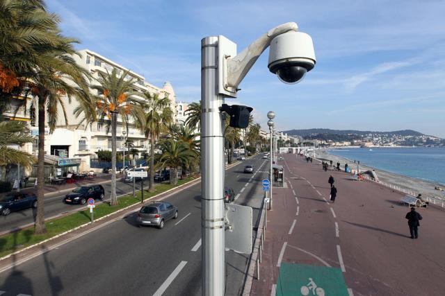 This file photo taken on January 12, 2012 shows a surveillance camera on the Promenade des Anglais in the French riviera city of Nice. (AFP file photo)