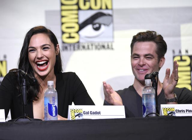 Gal Gadot, left, and Chris Pine attend the Wonder Woman panel on Day 3 of Comic-Con International on Saturday, July 23, 2016, in San Diego. (Chris Pizzello/Invision/AP)