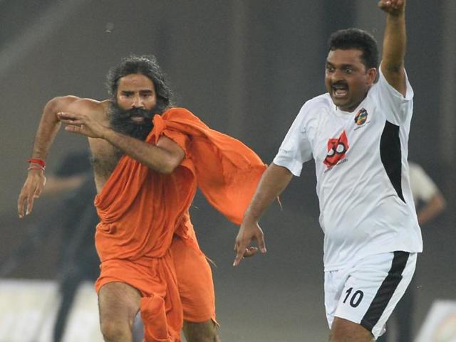 Baba Ramdev showed his energy and skills on the football field. (AFP) 