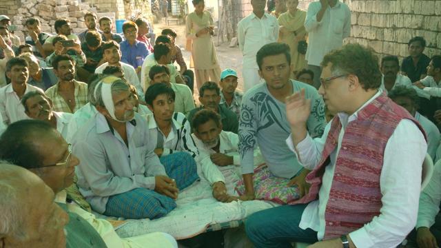 Balubhai Sarvaiya listens to Trinamool MP Derek O’Brien, who was part of a fact-finding team that probed the assault on Dalits in Una tehsil. (Sudipto Mondal/ HT photo) Balubhai Sarvaiya listens to Trinamool MP Derek O’Brien, who was part of a fact-finding team that probed the assault on Dalits in Una tehsil. (Sudipto Mondal/ HT photo)