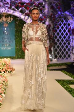 Designer Varun Bahl showcased an off-white bridal ensemble at a recent couture show.