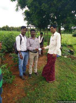 Farmer Shiva Murthy receiving his unique identification number card from Wild Seve’s field co-ordinator Chikkaningaih and field agent Mahadevaswamy. Every conflict is now recorded against this number, building a conflict database, which allows easy tracking and follow-up of the compensation processes. Farmer Shiva Murthy receiving his unique identification number card from Wild Seve’s field co-ordinator Chikkaningaih and field agent Mahadevaswamy. Every conflict is now recorded against this number, building a conflict database, which allows easy tracking and follow-up of the compensation processes.