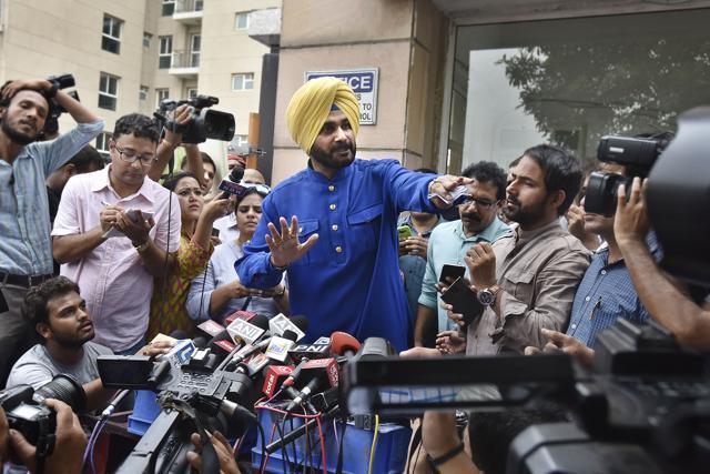 Navjot Singh Sidhu at a press conference in New Delhi on Monday, July 25. (Raj K Raj/HT Photo) Navjot Singh Sidhu at a press conference in New Delhi on Monday, July 25. (Raj K Raj/HT Photo)