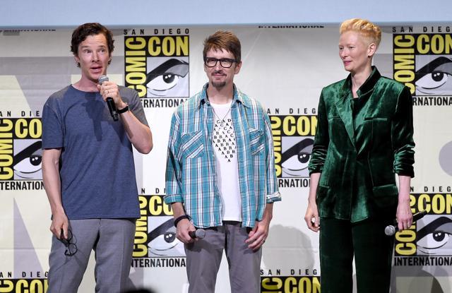 Benedict Cumberbatch, director Scott Derrickson, and actor Tilda Swinton attend the Marvel Studios presentation during Comic-Con International 2016. (AFP)