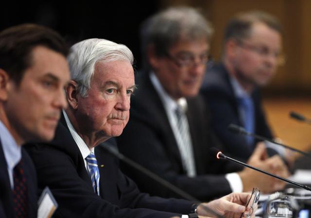 In this Nov. 18, 2015 photo, Craig Reedie, second from left, president of the World Anti-Doping Agency, (WADA), listens to a question during a news conference following a meeting in which WADA leadership voted to declare Russia's anti-doping operation out of compliance, in Colorado Springs, Colo. (AP file photo) In this Nov. 18, 2015 photo, Craig Reedie, second from left, president of the World Anti-Doping Agency, (WADA), listens to a question during a news conference following a meeting in which WADA leadership voted to declare Russia's anti-doping operation out of compliance, in Colorado Springs, Colo. (AP file photo)