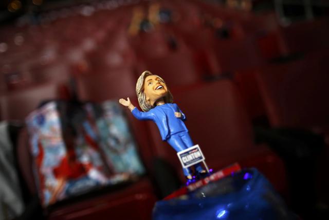A delegate sports a Hillary Clinton figurine on top of a hat at the Democratic National Convention in Philadelphia, Pennsylvania. (Reuters Photo) A delegate sports a Hillary Clinton figurine on top of a hat at the Democratic National Convention in Philadelphia, Pennsylvania. (Reuters Photo)