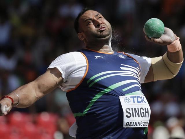 India's Inderjeet Singh competes in men's shot put qualification at the World Athletics Championships. (AP Photo) India's Inderjeet Singh competes in men's shot put qualification at the World Athletics Championships. (AP Photo)