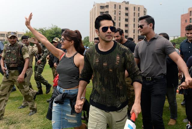 Varun Dhawan and Jacqueline Fernandez (R) arrive for a promotional event of their upcoming film Dishoom in Greater Noida. (AFP) Varun Dhawan and Jacqueline Fernandez (R) arrive for a promotional event of their upcoming film Dishoom in Greater Noida. (AFP)