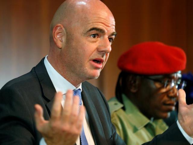 Gianni Infantino speaks to the media after his meeting with Nigerian President Muhammadu Buhari in Abuja.(Reuters Photo)