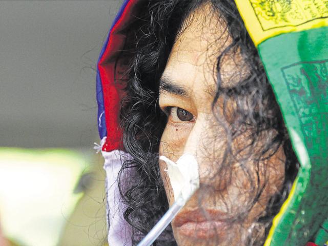 Known as the ‘Iron Lady of Manipur’, Sharmila began her non-violent protest in November 2000 after 10 people were killed by troops of the Assam Rifles near a bus stop at Malom, in the outskirt of Imphal.(Sushil Kumar/HT Photo)