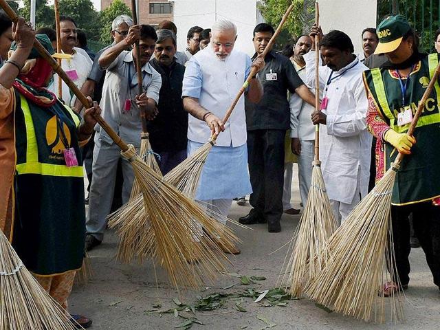 Prime Minister Narendra Modi launched the 'Swachh Bharat Abhiyan' in New Delhi in October 2014. The mission aims to make India clean and open-defecation free by 2019. This will be one of the indexes on the village survey. (PTI File Photo) Prime Minister Narendra Modi launched the 'Swachh Bharat Abhiyan' in New Delhi in October 2014. The mission aims to make India clean and open-defecation free by 2019. This will be one of the indexes on the village survey. (PTI File Photo)