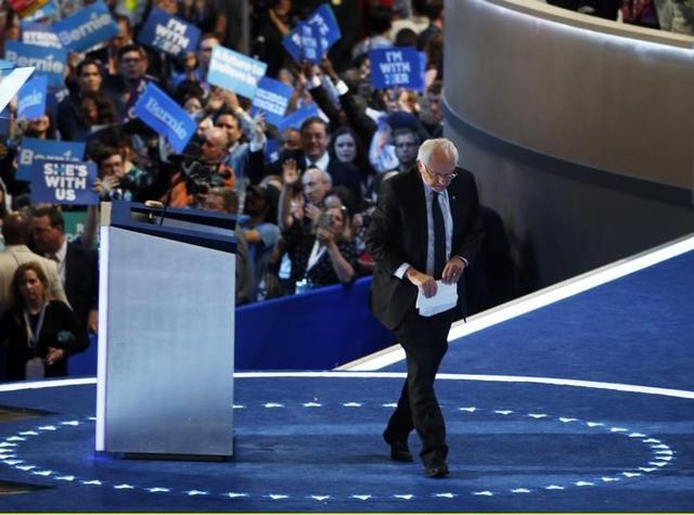 Sanders leaves the stage after his address at the Democratic National Convention in Philadelphia (Reuters) Sanders leaves the stage after his address at the Democratic National Convention in Philadelphia (Reuters)