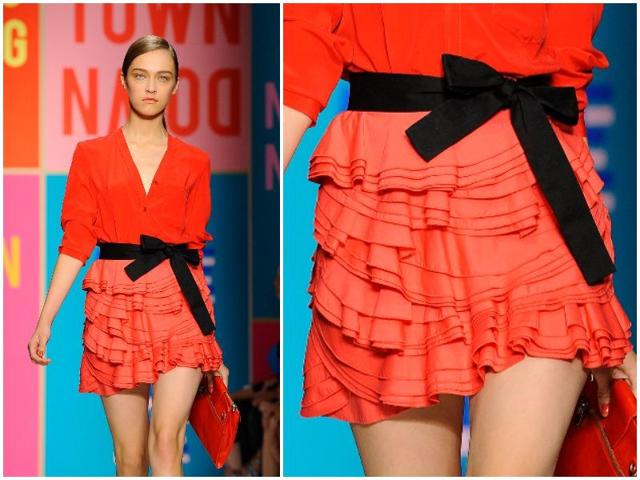 The designer got playful for Spring/Summer 2011, accessorizing ruffled mini skirts with bow belts. (AFP) 
