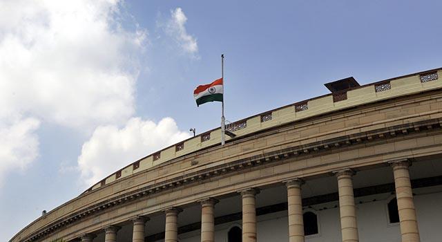 The Tricolour flies at half-mast to mark the death of Kalam at Parliament House in New Delhi on July 28, 2015. (Sonu Mehta/HT Photo)