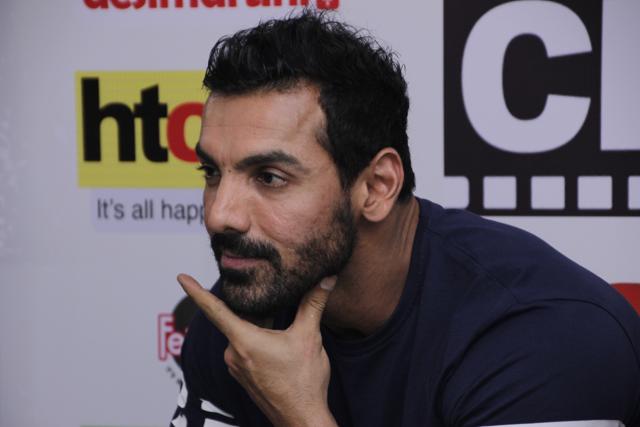 John Abraham during a promotional visit for Dishoom at HT Media office on Tuesday. (PHOTO: SHIVAM SAXENA/HINDUSTAN TIMES) 