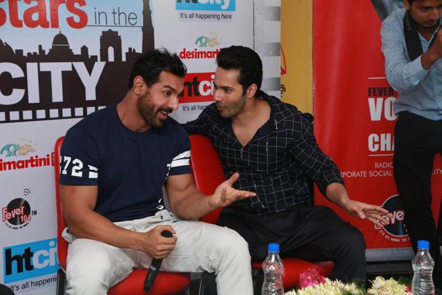 Varun and John enjoy each other’s company. It’s like They don’t even miss Jacqueline! (Just kidding folks!) (PHOTO: AMAL KS/HINDUSTAN TIMES) 
