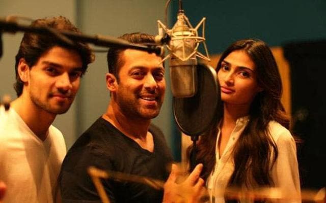 Salman Khan records the title track for Sooraj Pancholi and Athiya Shetty’s debut film Hero. Salman Khan records the title track for Sooraj Pancholi and Athiya Shetty’s debut film Hero.