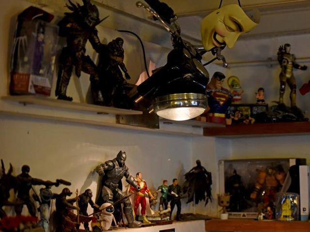 A corner of Studio 823’s office is dedicated to super hero figurines (Photo: Pratik Chorge/HT) 