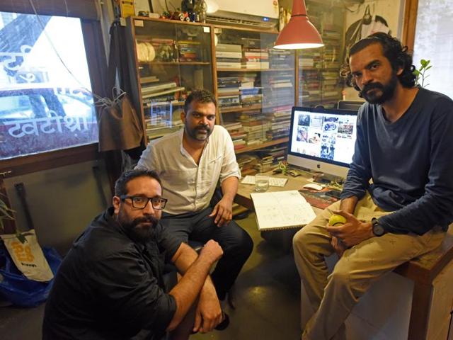 Meet the team behind Studio 823: (from left) Faizan Khatri, Siddhesh Kadam, Samir Raut  at their studio Dadar (Photo: Pratik chorge/ht ) 