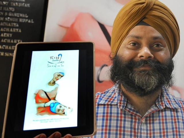 Gurpreet Singh, developer of mobile app  ‘Saakhi’, at the app’s launch in Chandigarh on Thursday. (Anil Dayal/HT Photo)