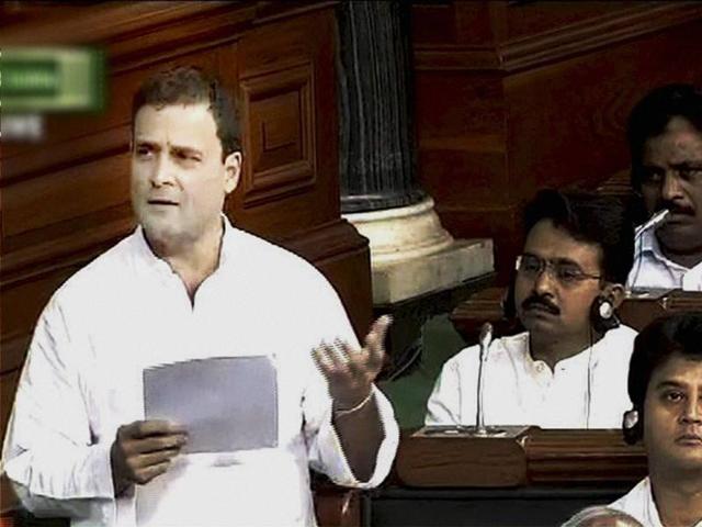 Congress vice-president Rahul Gandhi speaks in the Lok Sabha in New Delhi on Thursday during the ongoing monsoon session. (PTI) Congress vice-president Rahul Gandhi speaks in the Lok Sabha in New Delhi on Thursday during the ongoing monsoon session. (PTI)