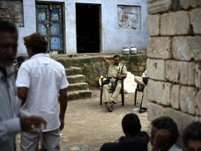 Tight security seen after the Una Dalit row, at Mota Samdhiyala village in Una, Gujarat.(Arun Sharma/ HT Photo)