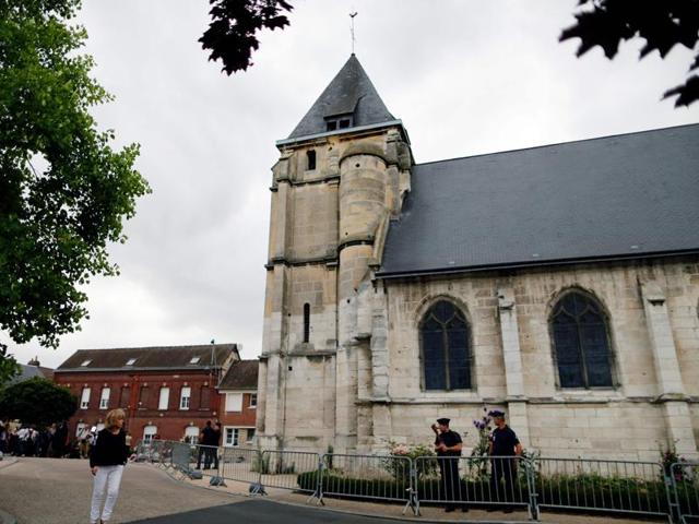 A picture taken on July 27, 2016 in Saint-Etienne-du-Rouvray shows the church, where a priest was killed. (AFP Photo) A picture taken on July 27, 2016 in Saint-Etienne-du-Rouvray shows the church, where a priest was killed. (AFP Photo)