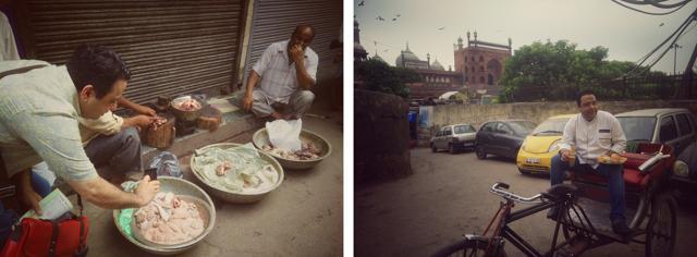 Mehrotra walks through Old Delhi clicking photos of interesting ingredients (like goat brain!); (above, right) here he is striking a pose for the cover shot (Satarupa Paul)