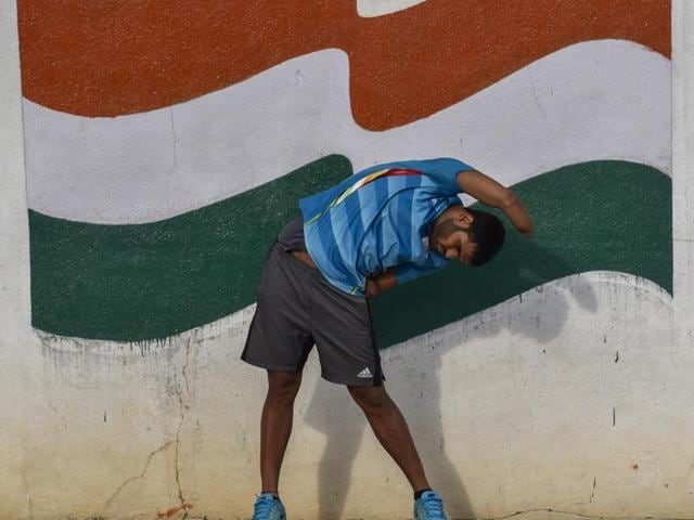 Jadhav is training with his coach, Prasanta Karmakar . He trains for 2-2.5hours in the morning, works out for an hour in the afternoon and 2.5 hours in the evening.  “It is an honour to represent your country,” says Jadhav. (KUNAL PATIL/HT) 
