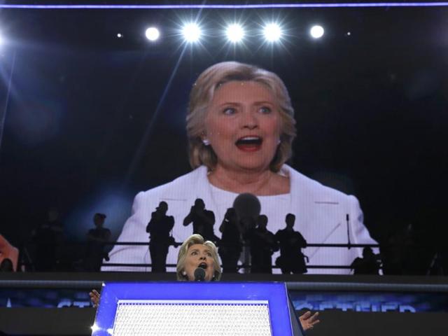 Democratic US presidential nominee Hillary Clinton accepts the nomination on the fourth and final night at the Democratic National Convention in Philadelphia. (REUTERS) Democratic US presidential nominee Hillary Clinton accepts the nomination on the fourth and final night at the Democratic National Convention in Philadelphia. (REUTERS)