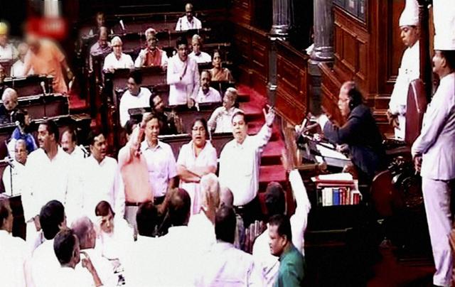 A scene in the Rajya Sabha in New Delhi on Thursday during the ongoing monsoon session. (PTI) A scene in the Rajya Sabha in New Delhi on Thursday during the ongoing monsoon session. (PTI)