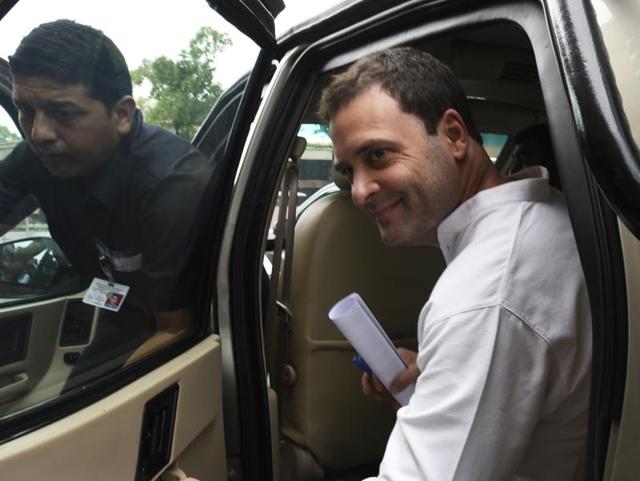 Congress vice-president Rahul Gandhi arrives in attending Parliament. (Sonu Mehta/HT PHOTO) Congress vice-president Rahul Gandhi arrives in attending Parliament. (Sonu Mehta/HT PHOTO)