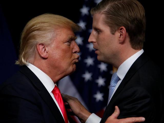 Republican presidential nominee Donald Trump hugs his son Eric Trump as he speaks at a campaign rally in Scranton, Pennsylvania, US. (Reuters Photo) Republican presidential nominee Donald Trump hugs his son Eric Trump as he speaks at a campaign rally in Scranton, Pennsylvania, US. (Reuters Photo)