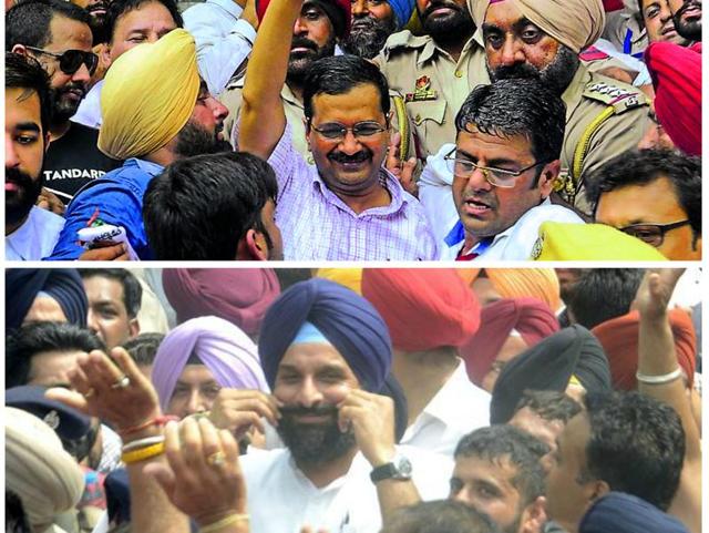 Commandeered by senior leaders and a couple of ministers, the Akali crowd packed the main entrance to the court so tightly that even Majithia struggled to get in and Kejriwal had to be ushered through the backdoor.(HT Photos)