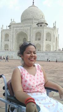 Deepa Narasimhan, seen here at the Taj during a trip to Agra last year, has spinal muscular atrophy that has left her with the use of only her wrists and hands. She’s responded by becoming a gadget freak. She also loves to go pubbing with friends and likes to joke, in a nod to her battery-powered wheelchair, that she’s the only one of her friends who can drink and drive. Deepa Narasimhan, seen here at the Taj during a trip to Agra last year, has spinal muscular atrophy that has left her with the use of only her wrists and hands. She’s responded by becoming a gadget freak. She also loves to go pubbing with friends and likes to joke, in a nod to her battery-powered wheelchair, that she’s the only one of her friends who can drink and drive.