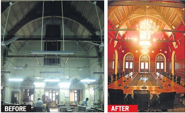 The false ceilings in the building were removed and the ornamental wooden arches polished to give the rooms a spacious and modern look while highlighting the beauty of the original architecture. The false ceilings in the building were removed and the ornamental wooden arches polished to give the rooms a spacious and modern look while highlighting the beauty of the original architecture.