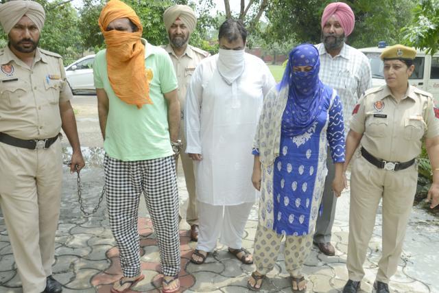 Three drug-trade accused nabbed by Amritsar rural police, on Saturday. (Sameer Sehgal/HT Photo)