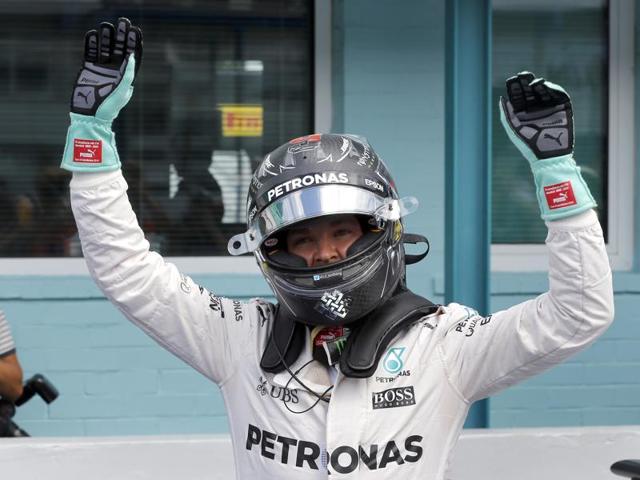 Mercedes driver Nico Rosberg of Germany celebrates after the Formula One qualifying in Hockenheim. (AP Photo) Mercedes driver Nico Rosberg of Germany celebrates after the Formula One qualifying in Hockenheim. (AP Photo)