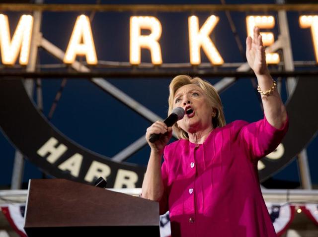 Democratic presidential candidate Hillary Clinton speaks during a rally at Broad Street Market in Harrisburg, Pa. (AP) Democratic presidential candidate Hillary Clinton speaks during a rally at Broad Street Market in Harrisburg, Pa. (AP)