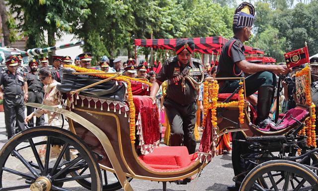 At his farewell ceremony, Lt Gen KJ Singh at Chandimandir. (Sant Arora/HT Photo)