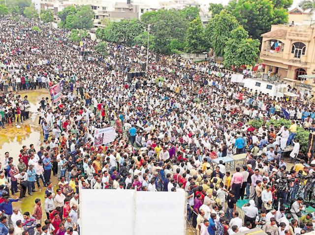 Members of the Dalit community participate in a protest rally in Ahmedabad.(Siddharaj Solanki/HT Photo)