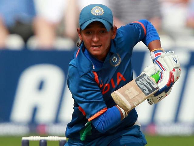 Harmanpreet Kaur of India in action against Pakistan during their ICC Twenty20 Women World Cup match.(HT Photo)