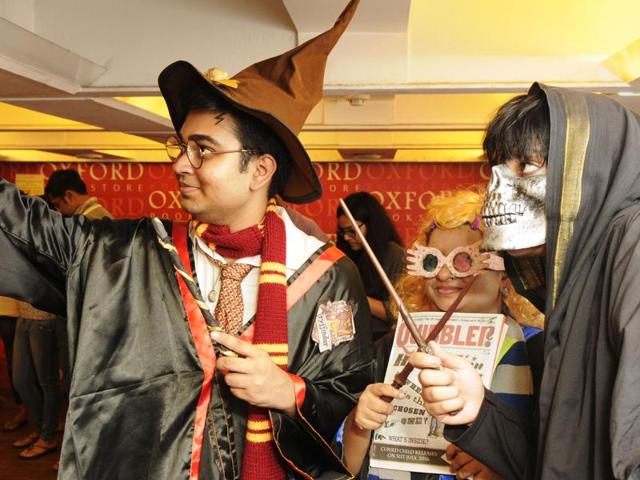As part of the launch, many enthusiastic Harry Potter fans came dressed as various characters from the book. (Samir Jana/ht photo ) As part of the launch, many enthusiastic Harry Potter fans came dressed as various characters from the book. (Samir Jana/ht photo )