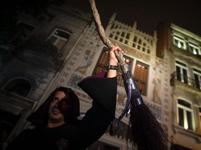 An actor performs before the launch of the book at Lello, a Gothic Revival style bookstore in the historic centre of Porto, Northern Portugal. (AFP) An actor performs before the launch of the book at Lello, a Gothic Revival style bookstore in the historic centre of Porto, Northern Portugal. (AFP)